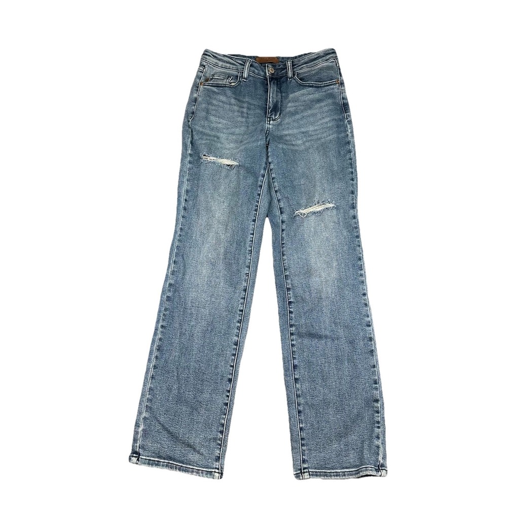 JUDY BLUE Dad Jeans Womens 7/28 Blue Light Wash Distressed Straight Leg Denim